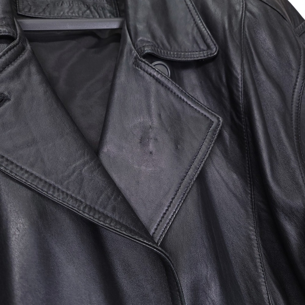 GEORGETOWN Mens Vintage Double Breasted Leather Jacket Black Medium - Picture 5 of 12